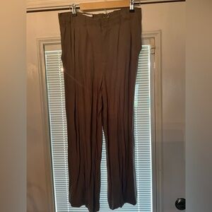 For The Republic Taupe Pleated Linen Blend Trousers